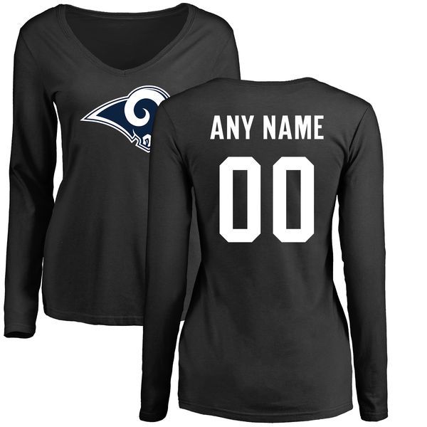 Women Los Angeles Rams NFL Pro Line Black Custom Name and Number Logo Slim Fit Long Sleeve T-Shirt->nfl t-shirts->Sports Accessory